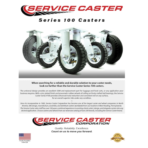 Service Caster 12 Inch Black Pneumatic Wheel Caster Swivel with Brake Swivel Lock 2 Rigid, 2PK SCC-100S3506-PNB-SLB-BSL-2-R-2 - main